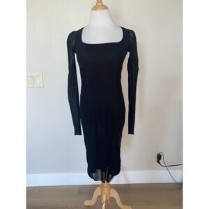 Fuzzi Dress Gauze Black Long Sleeve Knee Length Scoop Neck Size medium